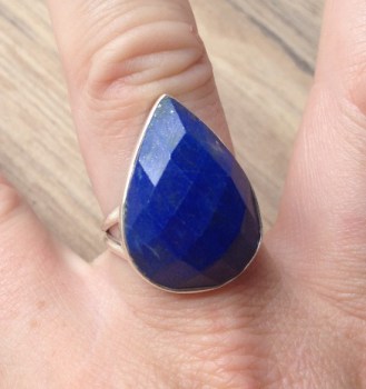 Zilveren ring met facet druppelvorm Lapis Lazuli 18 mm